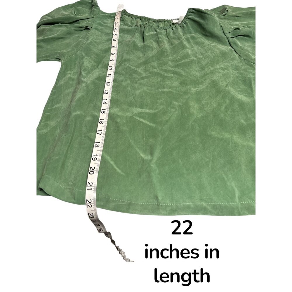 R.G. Kane Womens Blouse XS Green 100% Cupro Statement Sleeves Made In USA - Picture 6 of 6